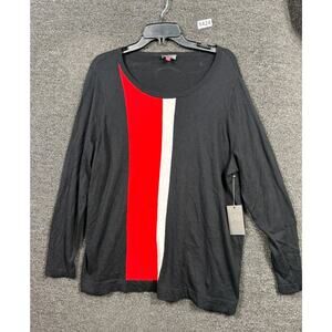 Vince Camuto Knit Top Womens 2X Black Red Boatneck Long Sleeve Lightweight NEW